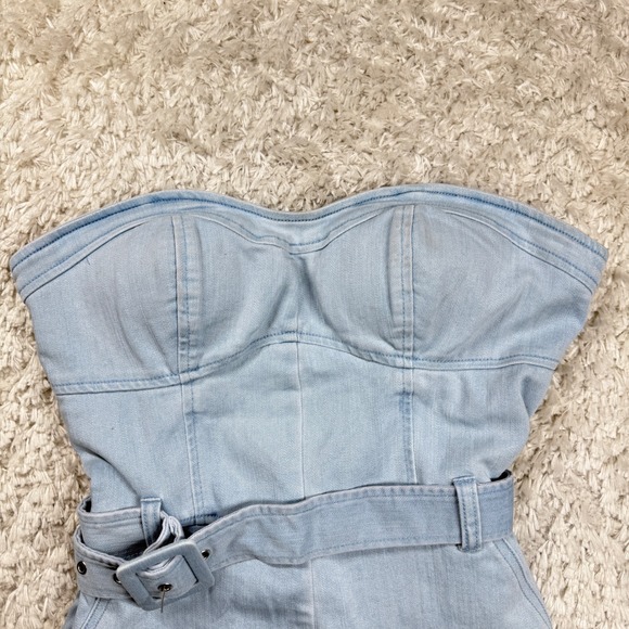 Denim Blvd Strapless Romper Medium Jumpsuit Belted Casual Night Out Western - Picture 5 of 13